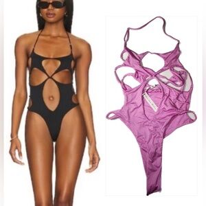 NWT Monica Hansen Starlight Pink Cutout One Piece Swimsuit Size M Resort Swim